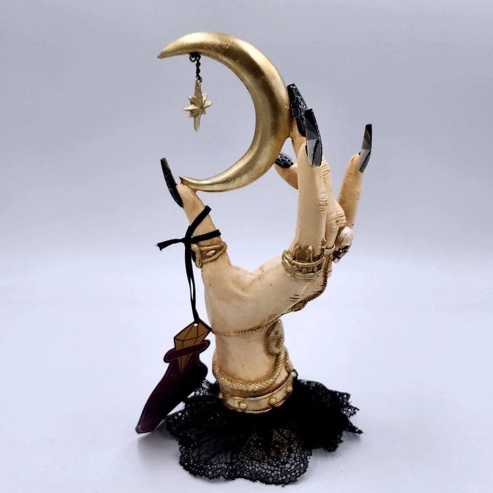 Gothic Celestial Witch Hand Crescent Moon Statue Skull Snake Halloween Decor 11